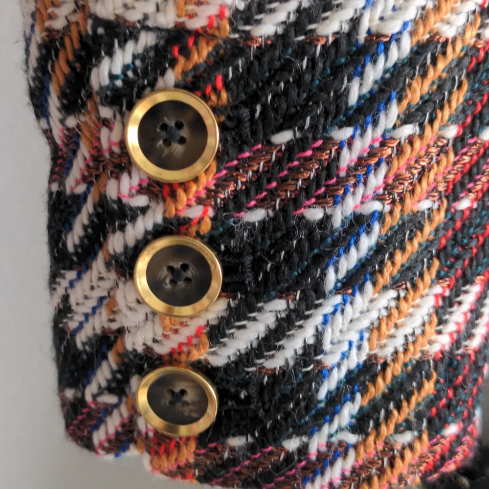 CAbi Regency Belted Noble Plaid Multicolor Coat with Fringe - Picture 7 of 10